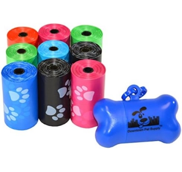 Downtown Pet Supply 180 Count Unscented Dog Waste Bags with Dog Poop Bag Dispenser, Rainbow with Paw Prints - Leak-Proof Dog Poop Bags Refills with Leash Clip and Bone Bag Dispenser - 12.5 x 8.5"